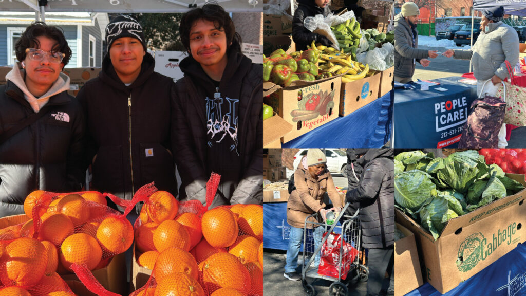Volunteers and clients at St. Joan of Arc pop-up food pantry distribution event in February 2026.