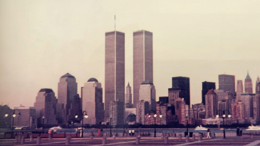 The Twin Towers on September 8, 2001, photographed from Liberty Park by Tom Dobbins Jr.